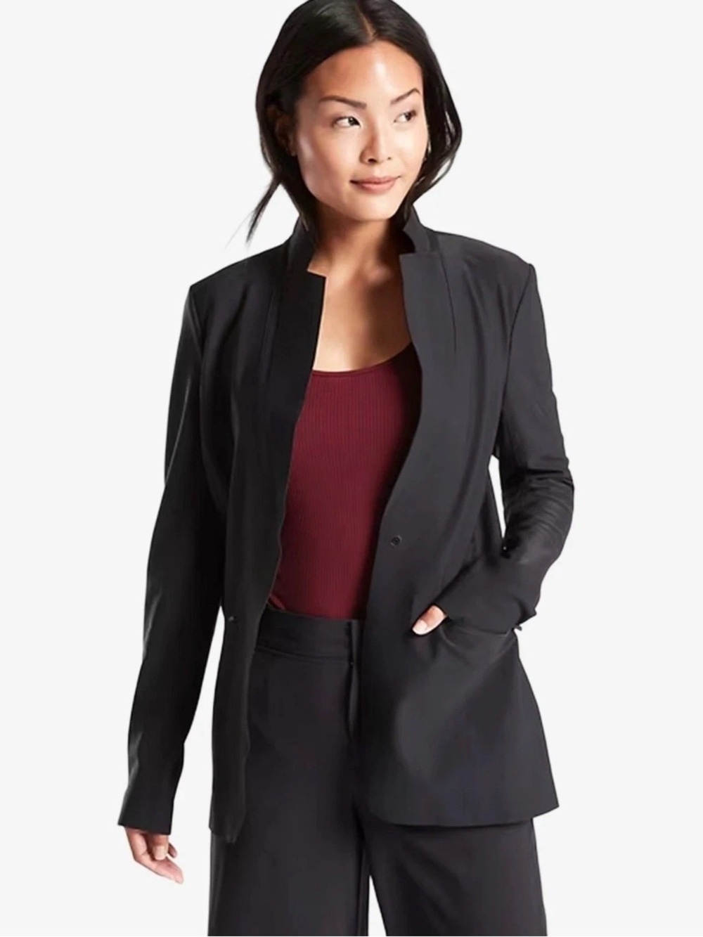 Athleta Womens Interstellar Blazer SZ 8 Raw Edge Stretch Work Professional Chic